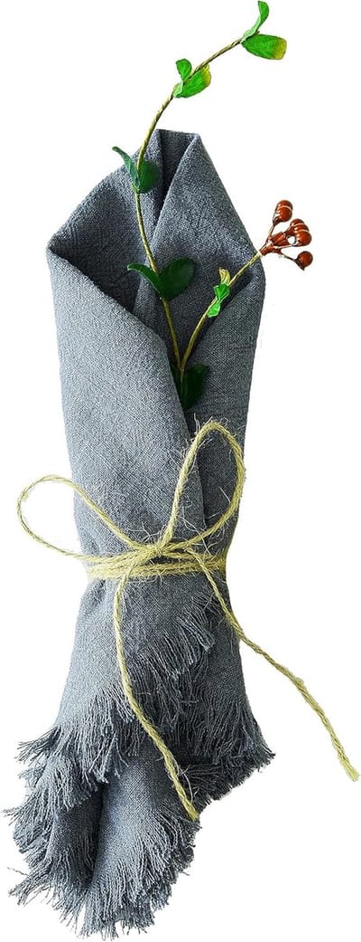 Linnen stoffen servetten 40 x 40 cm, set van 4, 80% Frans linnen 20% katoenen stoffen servetten met franjes voor bruiloft, zacht en , handgemaakt, wasbaar, meerblauw