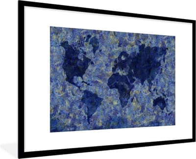 Poster in lijst - Fotolijst 120x80 cm - Posters - Wereldkaart - Van Gogh - Verf - Posterlijst zwart - Decoratie - Wanddecoratie woonkamer - Muurdecoratie slaapkamer