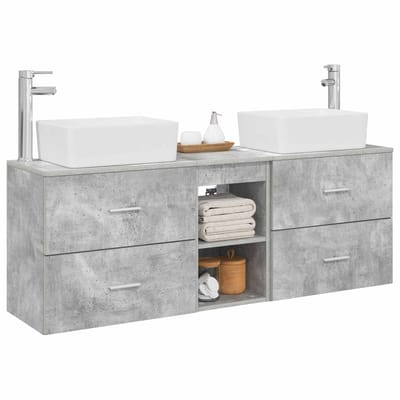 vidaXL - Badkamerkast - set - 3 - st - Betongrijs - 136 - x - 35 - x - 80 - cm - Bewerkt - hout