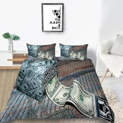 Geld Dekbedovertrek Microvezel Dollarbiljetten van de Federal Reserve van de Verenigde Staten met het portret van Ben Franklin Queen Beddengoedset 70x133cm 2pcs