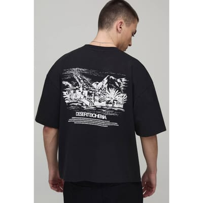 Oversized Boxy T-shirt Met Woestijnlandschap Print | Black | Size XS