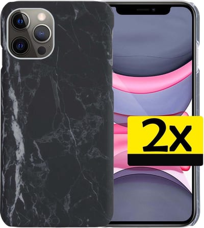 Hoesje Geschikt voor iPhone 11 Pro Hoesje Marmer Case Hard Cover - Hoes Geschikt voor iPhone 11 Pro Case Marmer Hoesje Backcover - Zwart - 2 Stuks