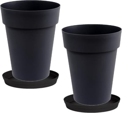 Set van 2x stuks bloempotten Toscane kunststof antraciet D44 x H53 cm inclusief onderschalen D35 cm - Bloempot set