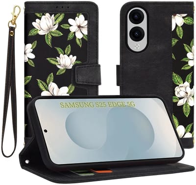 Hoesje geschikt voor Samsung Galaxy S25 Edge - Techsuit FlipCraft Book Wallet Case met koord - Flowers of the Dawn