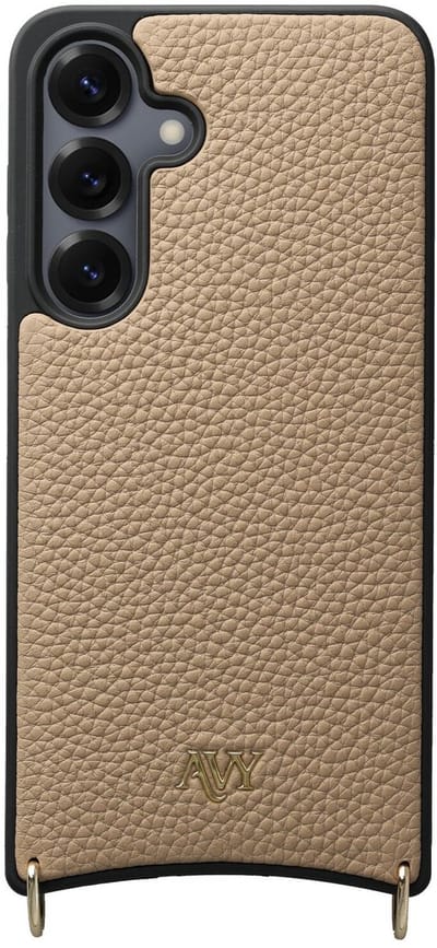 AVY Leren Hoesje geschikt voor Samsung Galaxy S25 / S24 | Compatibel met MagSafe | Leather Case | Back Cover | Haakjes voor koord | Beige
