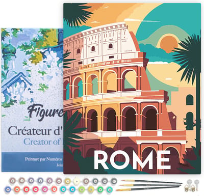 Figured'Art Schilderen op Nummer Volwassenen met lijst Reisposter Rome- Handwerk acrylverf Kit DIY Compleet - 40x50cm Canvas al ingelijst