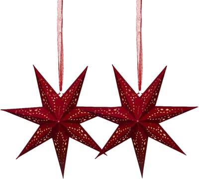 Lumineo Verlichte kerstster - 2x - rood - D38 cm - papier - LED - warm wit - steady light - timer - binnen - op batterijen
