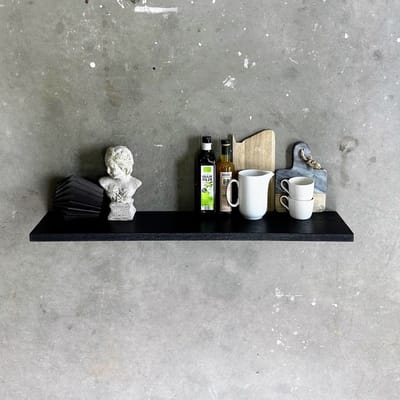 GoudmetHout® Zwevende Wandplank Industrieel - 40 x 20 cm Muurplank - Zwart Eiken Hout - Decoratie Wandrek & Boekenrek - Hangplank Keuken - Floating Wall Shelf met Blinde Montage