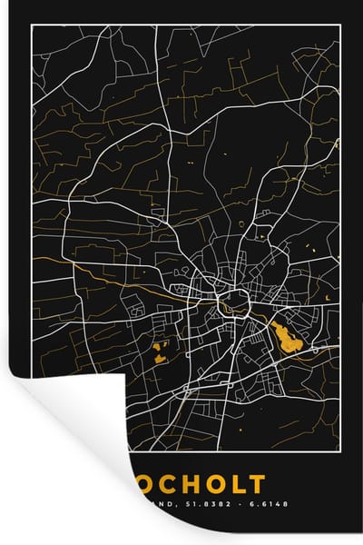 Muurstickers - Sticker Folie - Goud – Duitsland – Plattegrond – Gold – Stadskaart – Kaart – Bocholt - 20x30 cm - Plakfolie - Muurstickers Kinderkamer - Zelfklevend Behang - Zelfklevend behangpapier - Stickerfolie