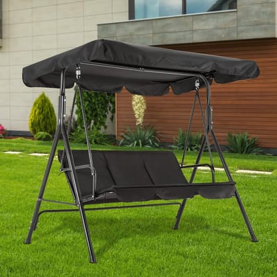 tuinschommel met verstelbare zonnekap, schommelbank voor buiten, weerbestendig tuinbed, 114 x 170 x 155 cm, Zwart 8003