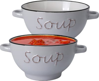 Excellent Houseware soepkom gres - 2x - lichtgrijs - porselein - D14 cm - serveer/snackschaaltje