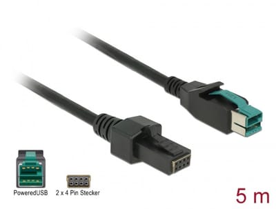 Delock PoweredUSB cable male 12 V > 2 x 4 pin male 5 m for POS printers and terminals