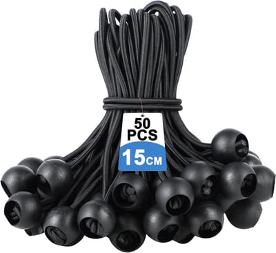 50 Stuks Spanrubbers Met Bal, Zeilspanner, Rubberen Spanner, Tentspanner, Touw, Expanderlussen Met Kunststof Bal Voor Dekzeilen, Tenten en Tarps - Zwart
