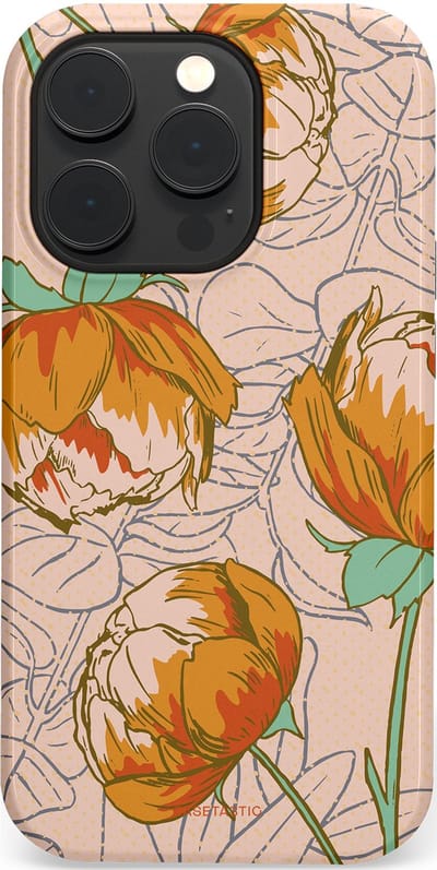 Casetastic hoesje geschikt voor Apple iPhone 14 Pro - MagSafe - Dubbellaagse bescherming - Lente pioenroos - Fashion Case - Zand Zilver Okergeel Terracotta