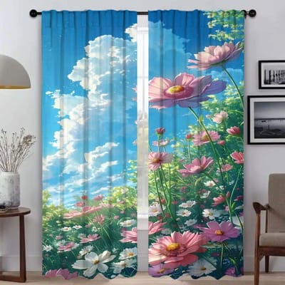 Zomer Scheidingsgordijnen voor Keuken Gordijnen voor Verduistering 2 Stuks Raamgordijn Halloween Decoratie Tule voor Slaapkamer W50xH70cmx2pcs-CL
