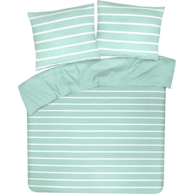 DoubleDry Dekbedovertrek My Design 100% katoen - Eenpersoons 140x200 cm + 1 Kussensloop - streep aqua