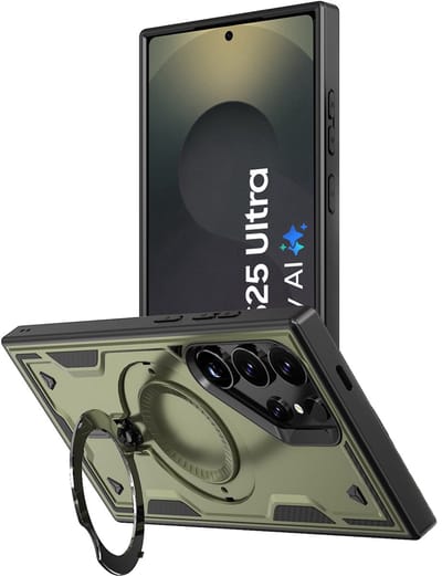 Hoesje Geschikt voor Samsung Galaxy S25 Ultra - Armor hoes met Ringhouder - Arara backcover - Olijfgroen