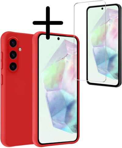 Hoesje Met Screenprotector - Geschikt voor Samsung Galaxy A36 - Sterk & Shockproof - Back Cover - Siliconen Case - Telefoon Hoes - Rood
