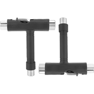 2 Jeux Acier Durable Portable Bord Recouvert de Plastique Skateboard Clé de Skate en T Outil de Réparation Accessoire black