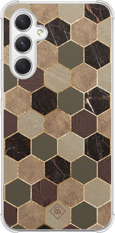 Casimoda® hoesje - Geschikt voor Samsung Galaxy A15 - Kubus Groen Bruin - Shockproof case - Extra sterk - TPU/polycarbonaat - Bruin/beige, Transparant