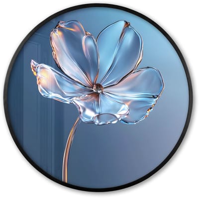 Poster in lijst Rond - Fotolijst 60x60 cm - Posters - Blauw - Bloem - Glazen - Sierlijk - Ronde posterlijst zwart - Decoratie - Wanddecoratie woonkamer - Muurdecoratie slaapkamer