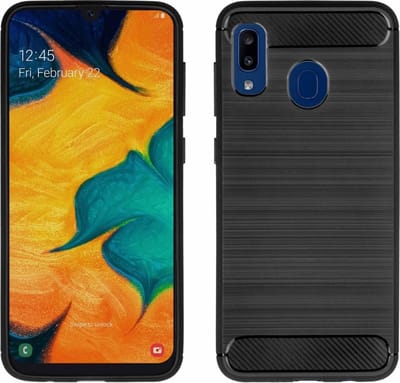 Pearlycase Zwart Carbon Geborsteld TPU Backcover Hoesje Geschikt voor Samsung Galaxy A20