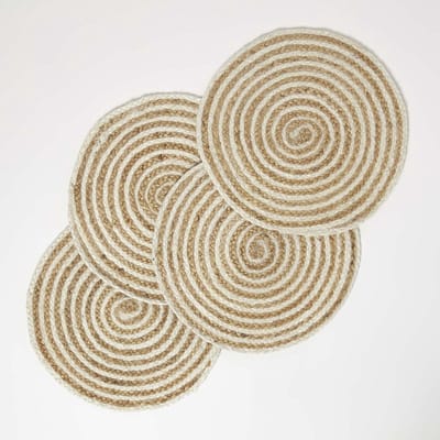 Homescapes jute placemat spiraal set van 4 40 cm, crème-naturel - 4x gevlochten placemats