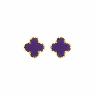 Bijoutheek Oorknoppen Klaver Emaille Purple Goud