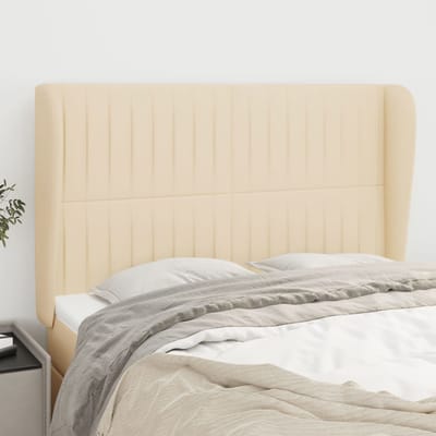 vidaXL - Hoofdbord - met - randen - 147x23x118/128 - cm - stof - crèmekleurig