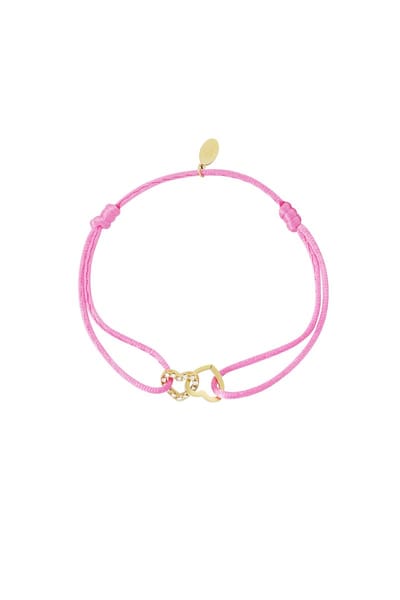 Satijnen armband connected heart - Koord armband - Yehwang - Armbanden dames - Yehwang - Stainless Steel (verkleurt niet!) - Goud/Roze- Gold/Pink- 16 cm - Kerst sieraden - Kerst - Christmas - Sinterklaas - Cadeau - Moederdag - Valentijn - Dames