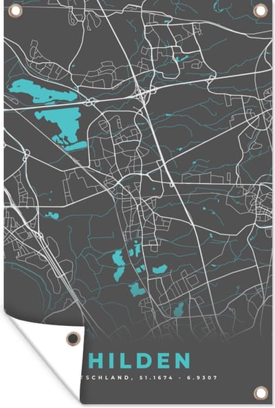 Muurdecoratie Blauw – Duitsland – Plattegrond – Stadskaart – Kaart – Hilden - 120x180 cm - Tuinposter - Tuindoek