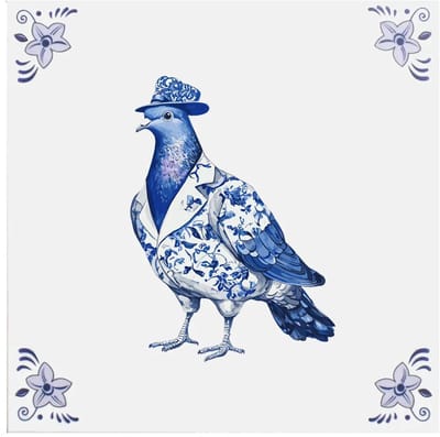 Delfts blauw tegeltje duif in pak - delfts blauw wandbord - delftsblauw - hollandse cadeautjes - wanddecoratie - decoratieve accessoires