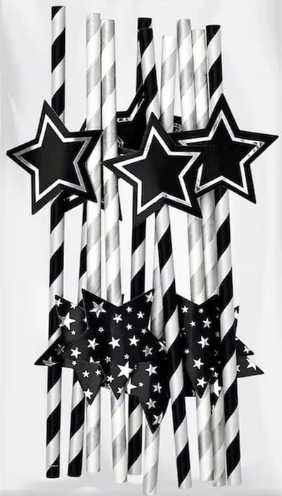 Papieren / Kartonnen Rietjes met ''Ster'' - Zwart / Wit / Zilver - Papier - 10 stuks - Party collection NY