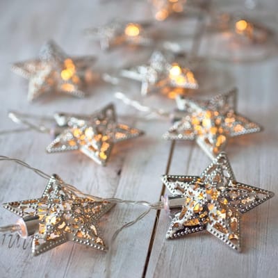 10 LEDs zilverkleurige metaal sterren