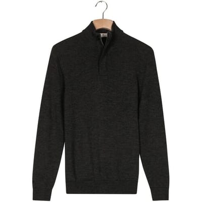 Thomas Maine Trui Half Zip Single Knit Merino Easy Wash Wool Antraciet / male