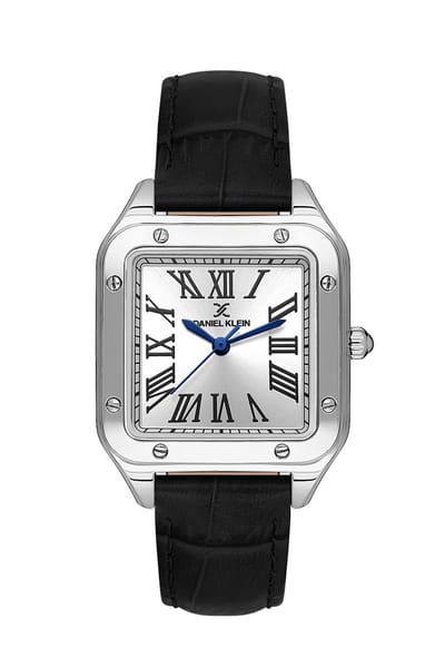 Daniel Klein DK.1.13599-1 - Horloge - Analoog - Dames - Vrouwen - Vierkant - leren band - Metaal - Romeinse Cijfers - Zwart - Zilverkleurig