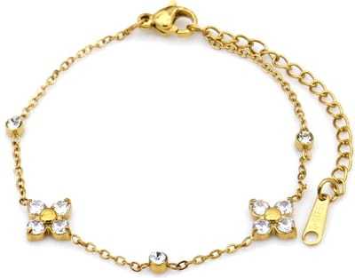 Armband - RVS - bloemen met kristal - 16-21 cm