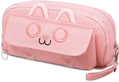 Dailygoody - Kat etui - Pennenzak grote capaciteit - Roze - Schrijfwaren etui - Perfect voor school en kantoor - 21x11x8cm