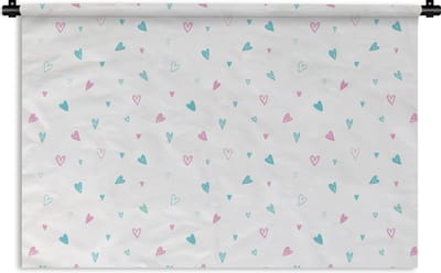 Wandkleed - Wanddoek - Hartjes - Patronen - Pastel - 180x120 cm - Wandtapijt
