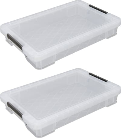 Whitefurze Opbergbox - 2x stuks - 12 liter - Transparant - 55 x 36 x 9 cm - kunststof - opslag oplossingen - kist - met deksel