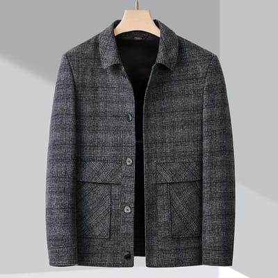 Nieuwe Jas Heren Revers Middelbare leeftijd Papa's Herfst en Winter Ruitjesjas Casual Veelzijdig 4XL gray