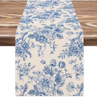 Chinoiserie Blauwe Bloem Linnen Tafelkleed Commode Sjaal Decor Herbruikbaar Keuken Eettafelkleed Feestdecoraties 150x33cm
