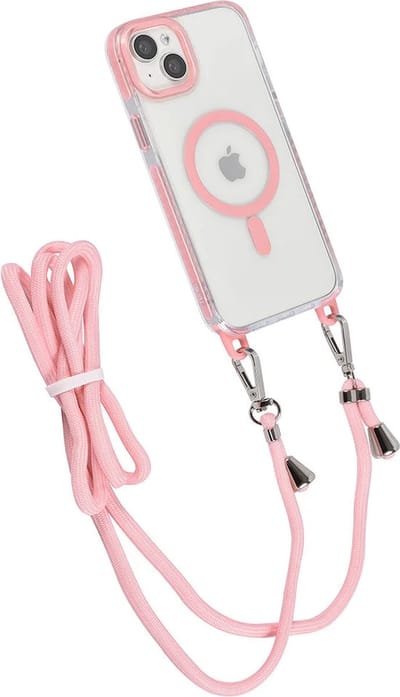 Hoes Geschikt voor: iPhone 14 Hoesje voor om de nek - Magnetisch Magsafe Hoesje Met Koord - Hoes Met Koord - Hoes Cover Met Koord - Roze
