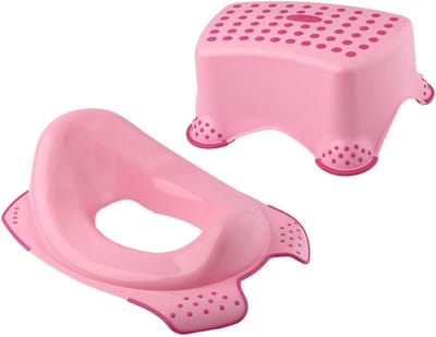 Zindelijkheidstraining Set - Kinder Kruk en Bril - Veilig Toilet Gebruik - Antislip Rubberen Basis - 14 cm Hoog - Roze