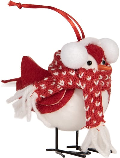 Clayre & Eef Decoratie Vogel 12x7x10 cm Rood Wit Synthetisch