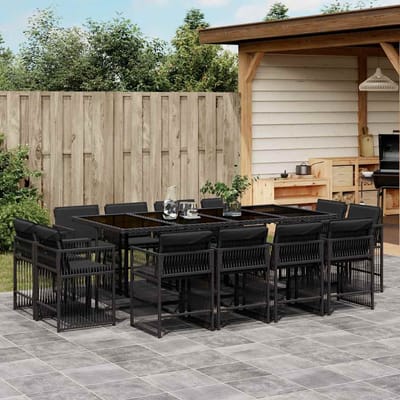 vidaXL - 13-delige - Tuinset - met - kussens - poly - rattan - zwart