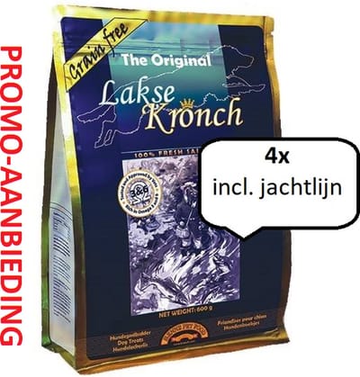 Abany Special - 4 x 600 gram + incl. jachtlijn- altijd verse voorraad - zalm koekjes Henne Lakse Kronch – Original - graan vrij - 100% zalmsnacks - honden beloning - training - graanvrije trainers - puppy - trainers