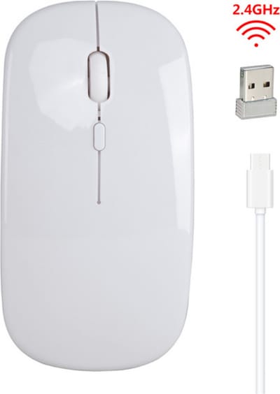 Draadloze computermuis muis oplaadbaar met accu 2.4Ghz 10 meter bereik 1200dpi / Wit / HaverCo