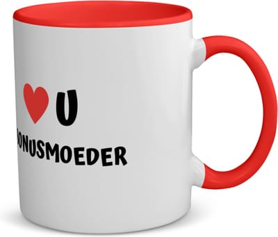 Akyol - love u bonusmoeder koffiemok - theemok - rood - Mama - de liefste bonusmoeder - moeder cadeautjes - moederdag - verjaardag - geschenk - kado - 350 ML inhoud