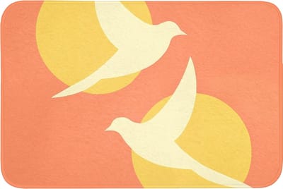 Badmat 90x60 cm - Antislip - Vogels - Cirkels - Geel - Badmatten voor badkamer - Badkamermat - Douchemat - Badkamer mat